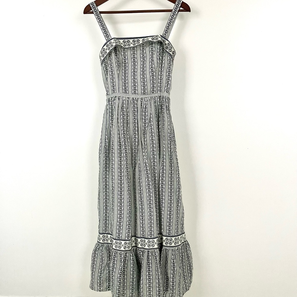 100% Cotton Black, Light Blue, and White Patterned Adjustable Strap Dress